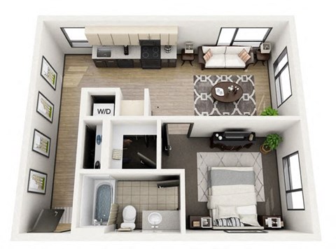 Floor plan for 1 bed, 1 bath, 668 sqft